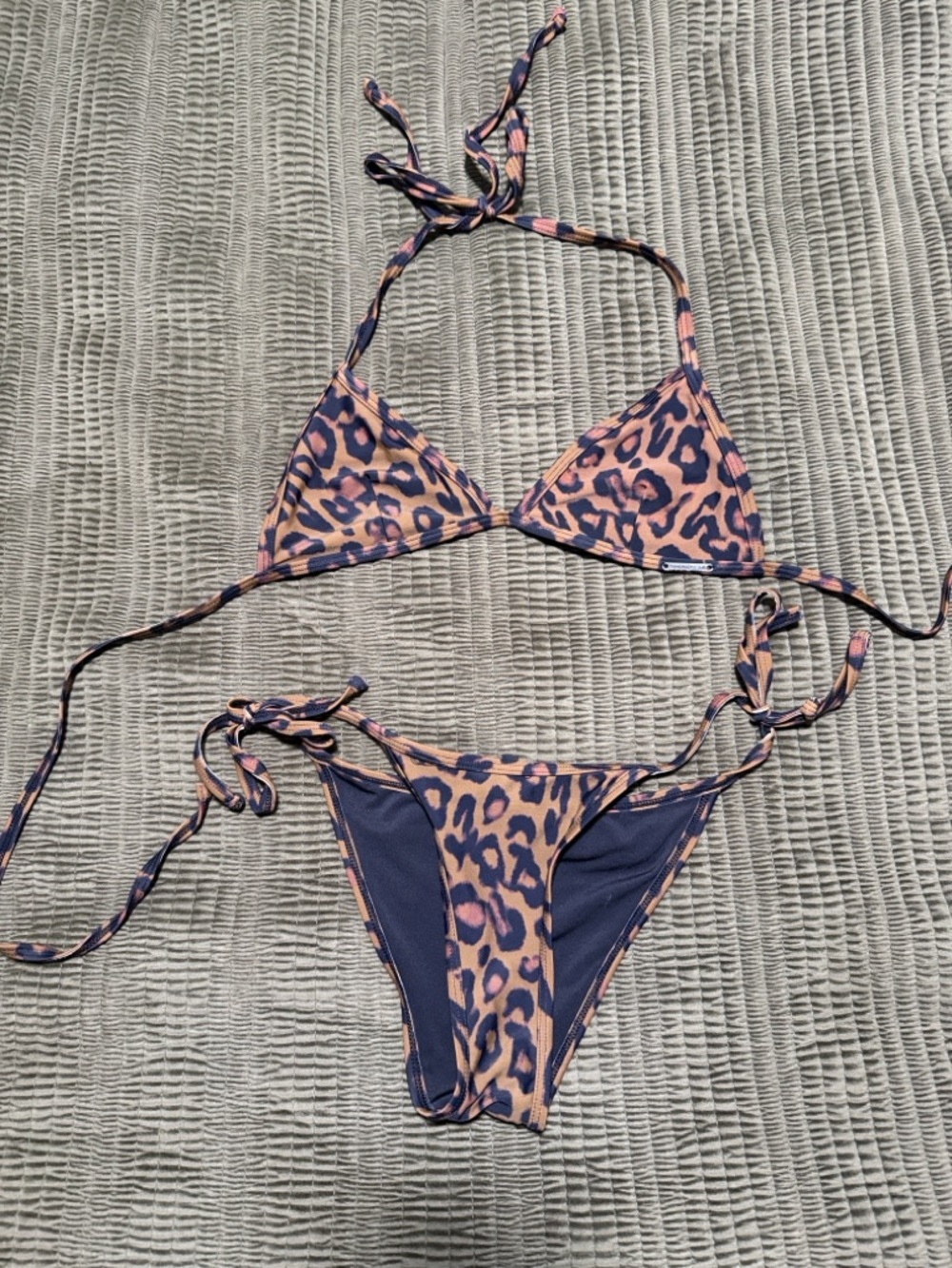 Kendall & Kylie black and tan Leopard Triangle Bikini Set